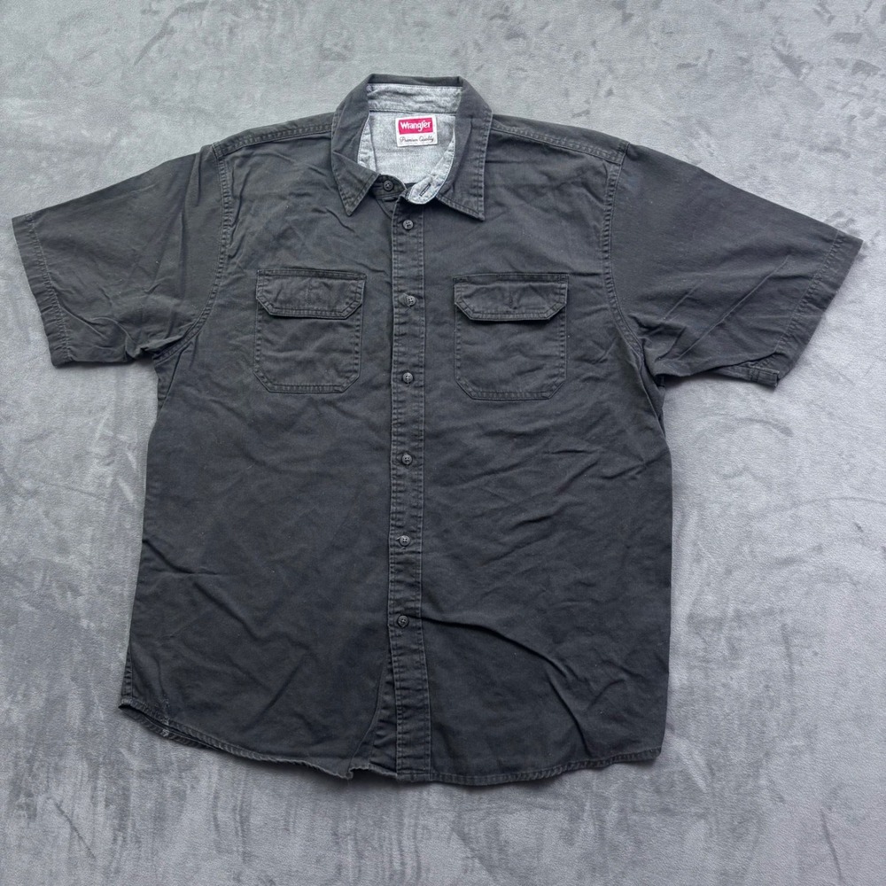 Wrangler Mens Large Black Cotton Short Sleeve Button Down Work Shirt
